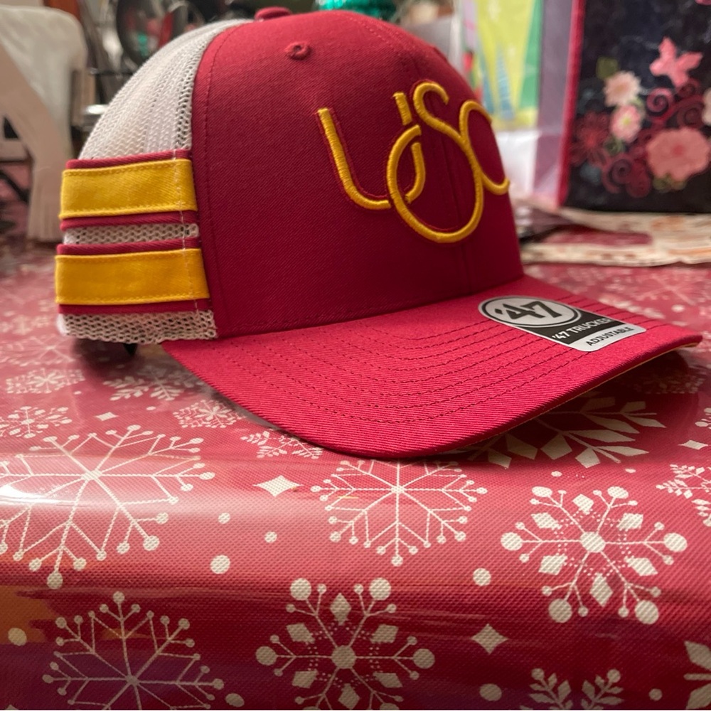 47' Brand Men USC Trojans Red Yellow Straight Eight Adjustable Trucker Hat OSFA